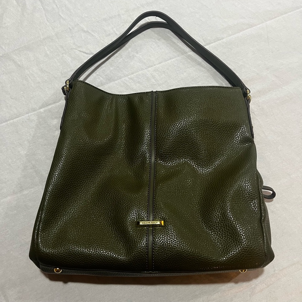 Chic Olive Green Faux Leather Shoulder Bag